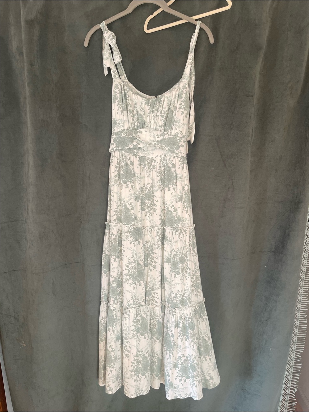 Altar'd State White and Sage Floral Tiered Maxi Dress